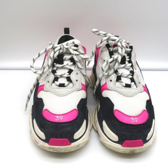 BALENCIAGA TRIPLE S SNEAKERS WHITE MESH & PINK LEATHER SIZE 39 - Picture 4 of 11